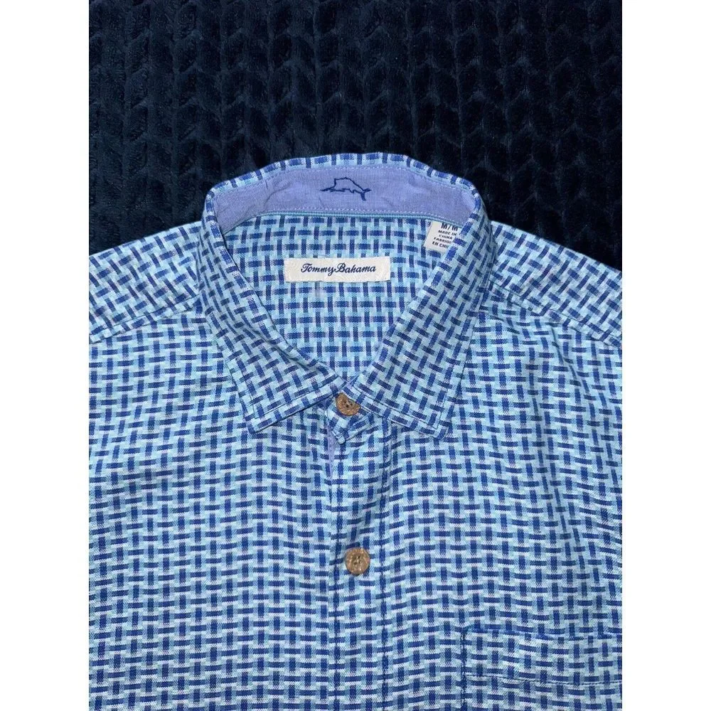 Tommy Bahama‎ Men's Checkered Button up Shirt Blue Island Size Medium